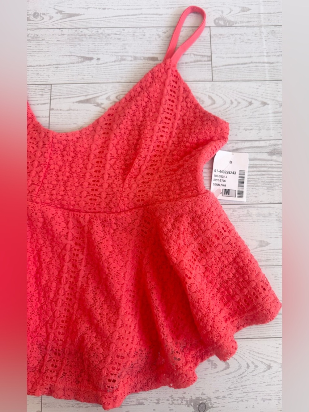 Coral Lace Peplum Top with Adjustable Straps - Picture 15 of 17